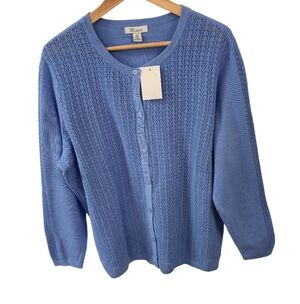 NWOT The Tog Shop Knit Cardigan Blue Front Buttons Size 2X